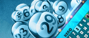 A keno board with the numbered balls is partially shown.