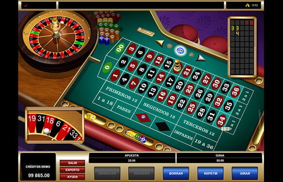 American Roulette online with the double zero feature. The numbers in the three central columns are highlighted in red and black.