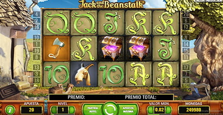 Play NetEnt's Jack and the Beanstalk slot with its five reels and three paylines, where some of the main symbols such as the goat, the hammer and the open chest appear, in addition to the letters of the French deck.