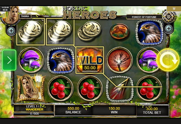 Game screen of IGT's Nordic Heroes slot with its 5 reels and 3 rows.
