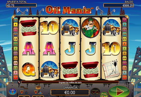 Cover of the Oil Mania slot with its five reels and three rows.