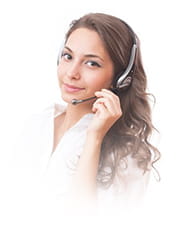 Customer service operator looking at camera.