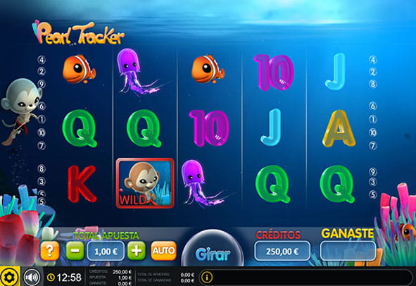 Pearl Tracker online slot board for New Zealand online casinos with its five reels and three rows.