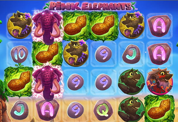 Image of the game screen of the Pink Elephants slot.