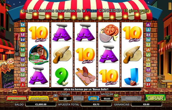 The Pizza Prize slot from NextGen Gaming with its five reels and three rows.