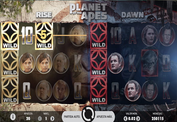 The image shows the main screen of the Planet of the Apes slot.