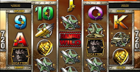 Main board of the Rambo slot developed by iSoftBet for New Zealand online casinos.
