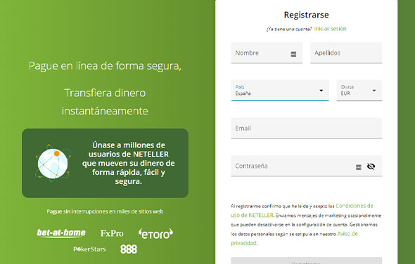 Neteller registration form.