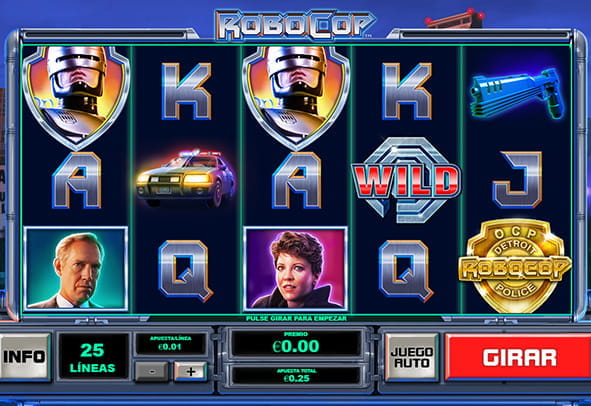 RoboCop slot cover with the symbols taken from the eponymous movie with its five reels and three rows.