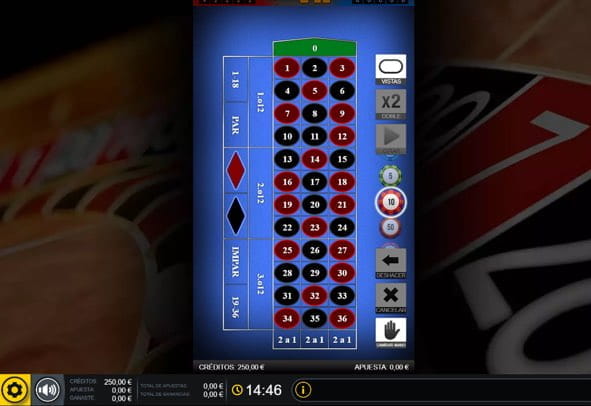 On a background in which the cylinder of a roulette wheel appears, you can see the characteristic blue cloth of the Vertical Roulette with the distribution of the numbers highlighted in red and black colors..