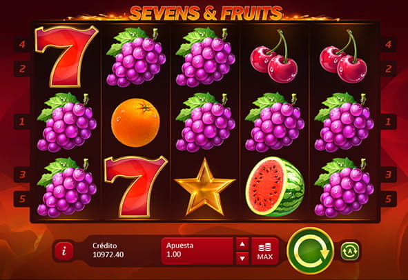 Game screen of the Sevens N Fruits slot from Playson.