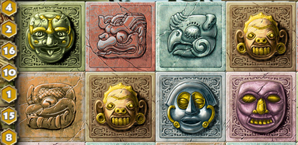 Symbols of the Gonzo's Quest online slot in the computer version.