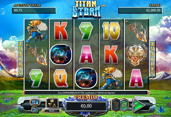 Titan Storm slot game with five reels and three rows.