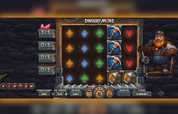 Play the Dwarf Mine slot by Yggdrasil in an online casino.