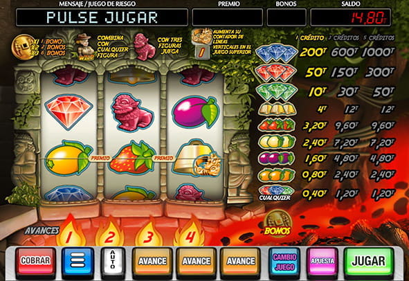 The Volcano slot from MGA is characterized by its two games, lower and upper. The bottom game consists of 3 reels and a prize line, bonuses and special symbols.