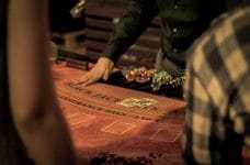 Blackjack table in a casino.